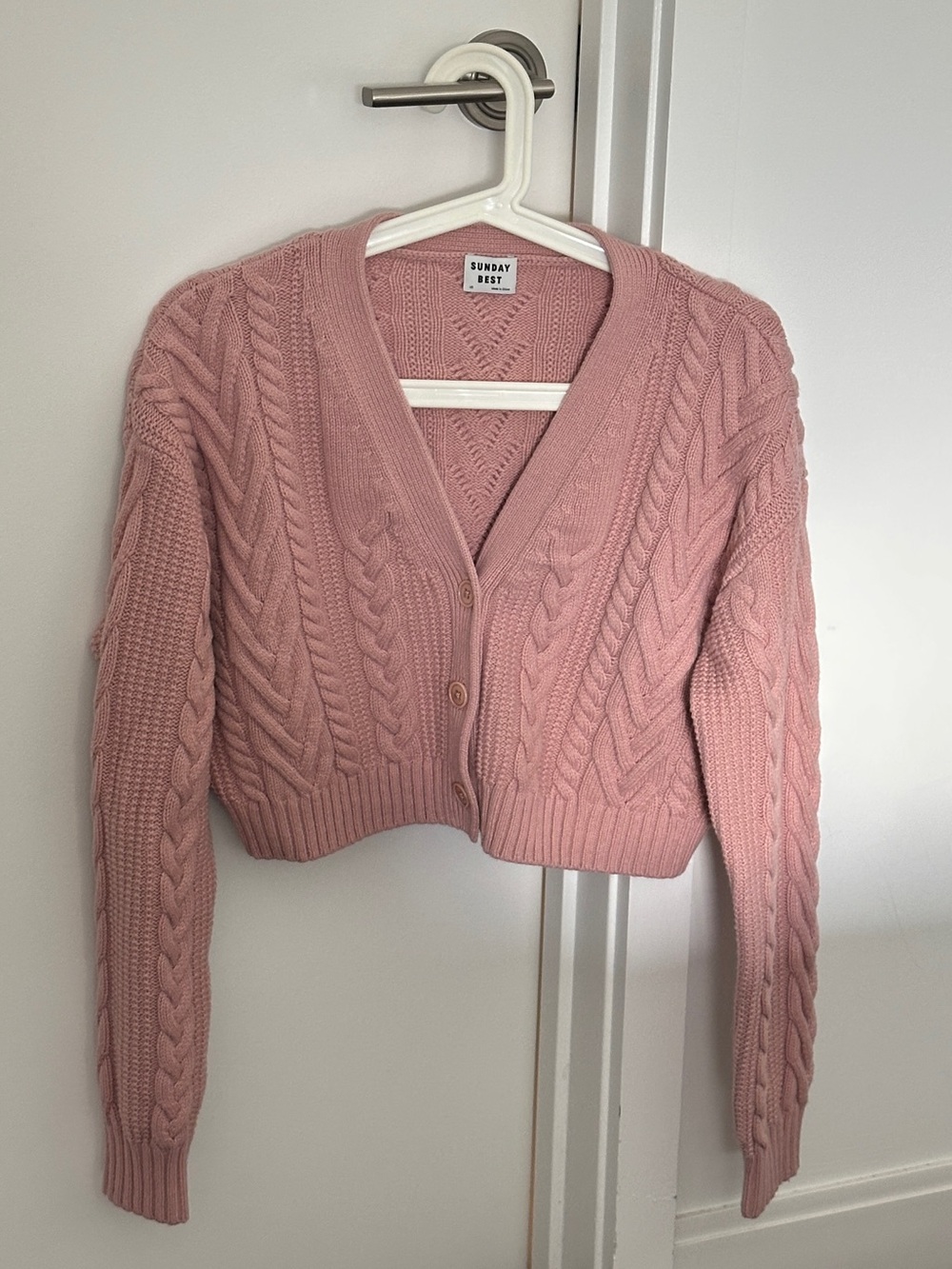 Aritzia Pink Cable Knit V-Neck Cardigan